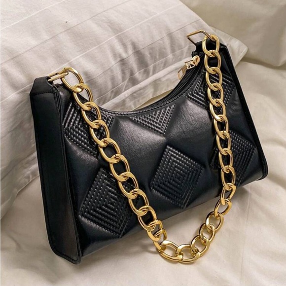 Boho vegan leather quilted shoulder bag - Picture 2 of 6